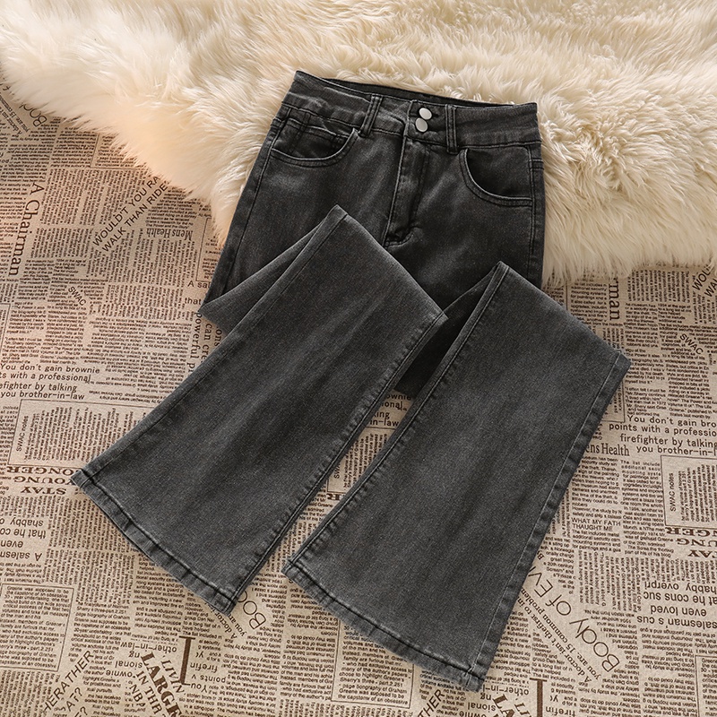 Kelabu Hitam Highwaist Elastisitas Cutbray Jeans Wanita Skinny Celana Jeans