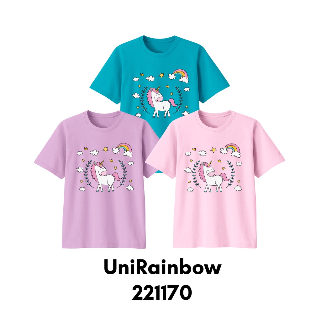 Kaos Anak Perempuan Unicorn Rainbow Series Size Bayi Sampai Dewasa Bigsize Bahan Katun Combed 30s