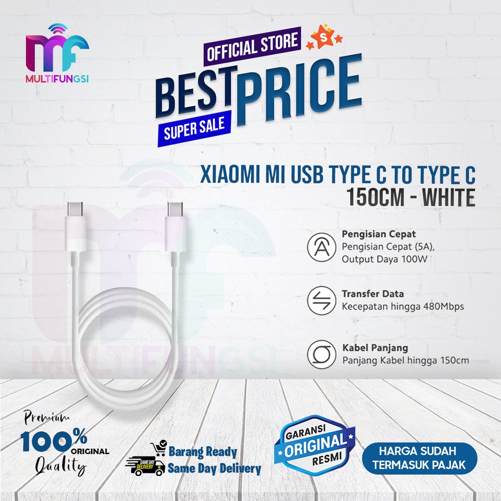 Xiaomi Mi USB type C to type C 150cm - White Garansi Resmi