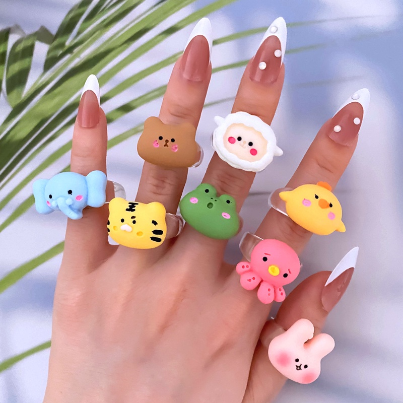 Fashion Kartun Hewan Beruang Kodok Kelinci Gajah Resin Cincin/Kreatif Childlike Transparan Resin Ring