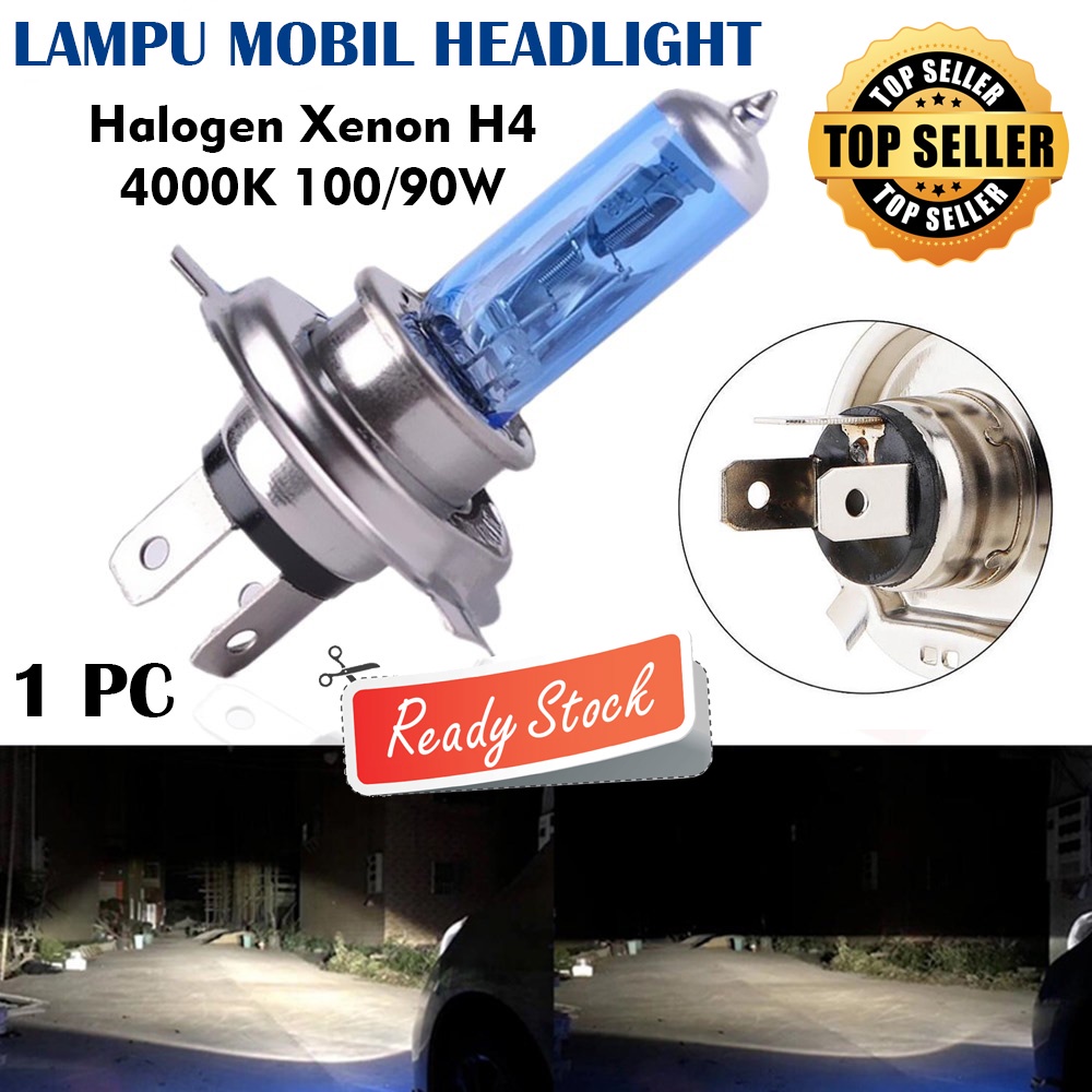 (1PC) Lampu Mobil Headlight Halogen Xenon H4 4000K 100/90W Super Terang