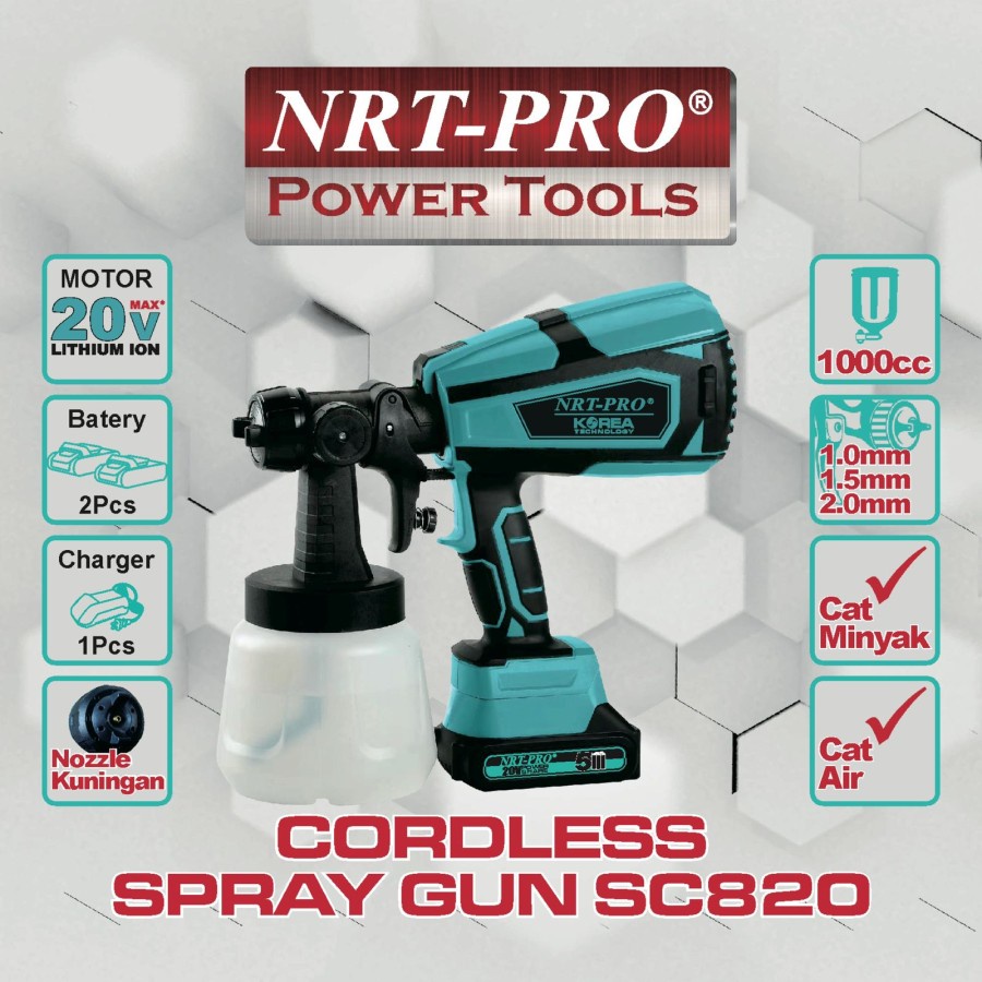 NRT-PRO SC820HD Spray Gun Cordless 20V Alat Semprot Cat Baterai Batre