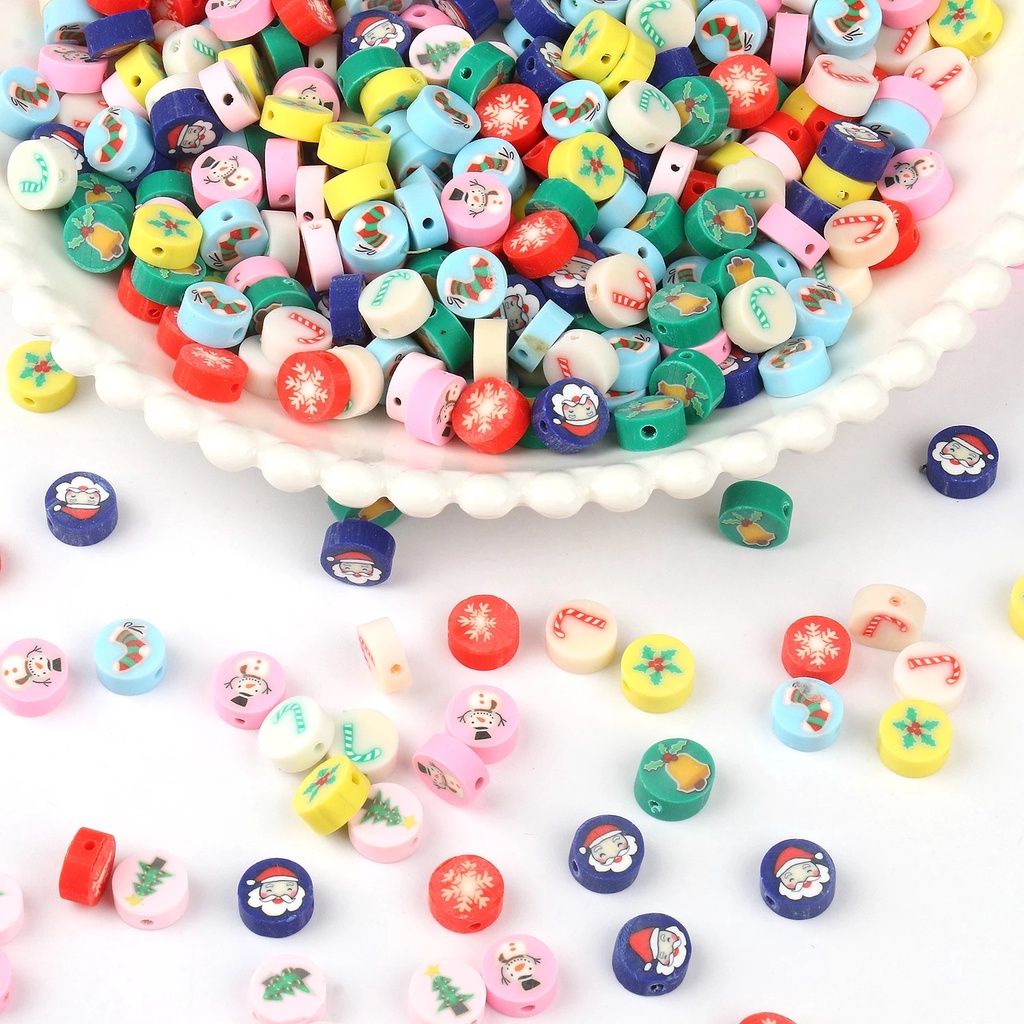 Produk Natal/Kalung DIY Gelang Aksesoris Snowflake Clay Beads Polymer Clay Spacer Manik-Manik Longgar 30Pcs Pack 10mm Seri Natal Santa Xmas Jewellery/Penjualan Panas