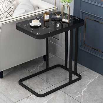 Geja Meja Sofa Side Table Marbel Corner European Style Double/Single Layer - H81 - Black - 7RTB0SBK