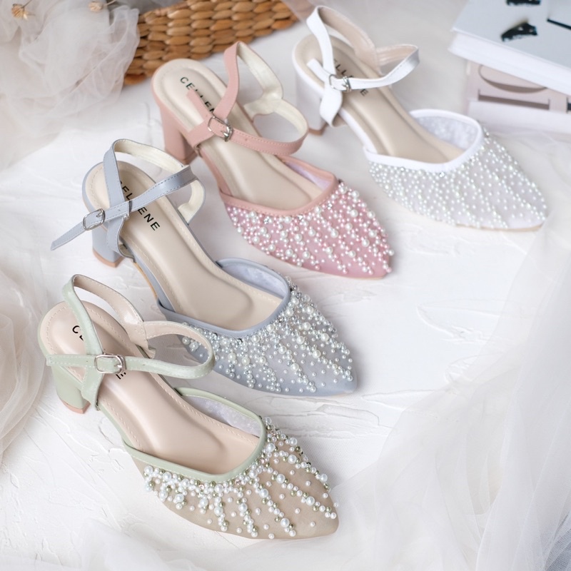 𝗖𝗘𝗟𝗟𝗘𝗡𝗘 Let Beads Heels / wedding shoes / sepatu brokat payet tali hak 7cm