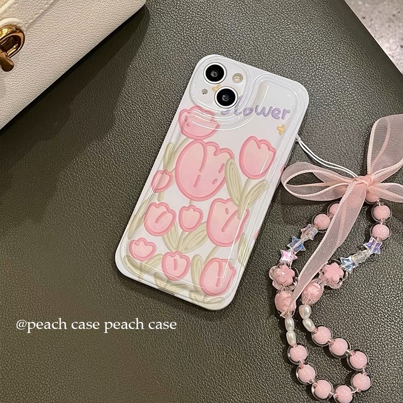 Pink Tulip Field Soaftcase Case HP Lucu forg iphone XR 11 Pro Max 12 Pro Max 13 Pro Max 14 Pro Max