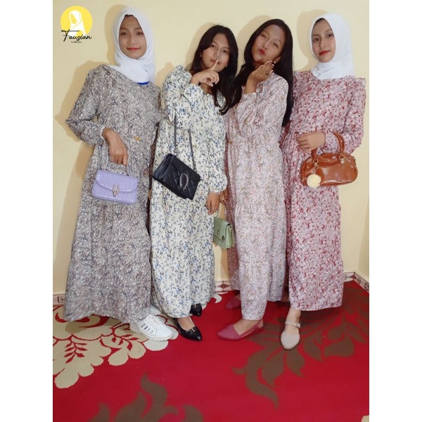 Midi Dress Shakila Motif/Midi Dress Icha/Midi Dress Pola Bunga Kecil by Fauzian Collection