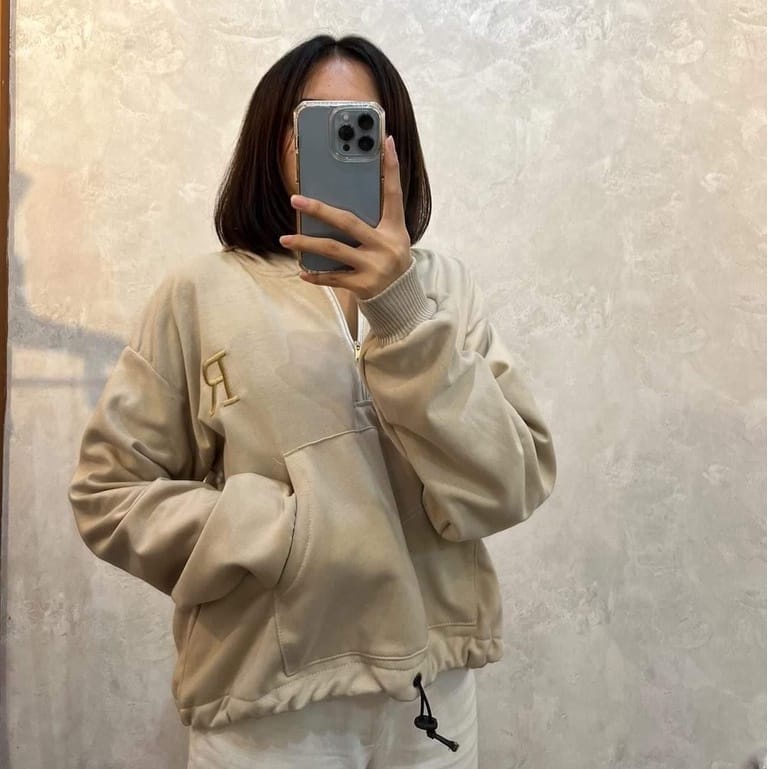 R Jaket Bordir Polos Basic Premium Matt Fleece Tebal Outerwear Sweater Hoodie Wanita Remaja