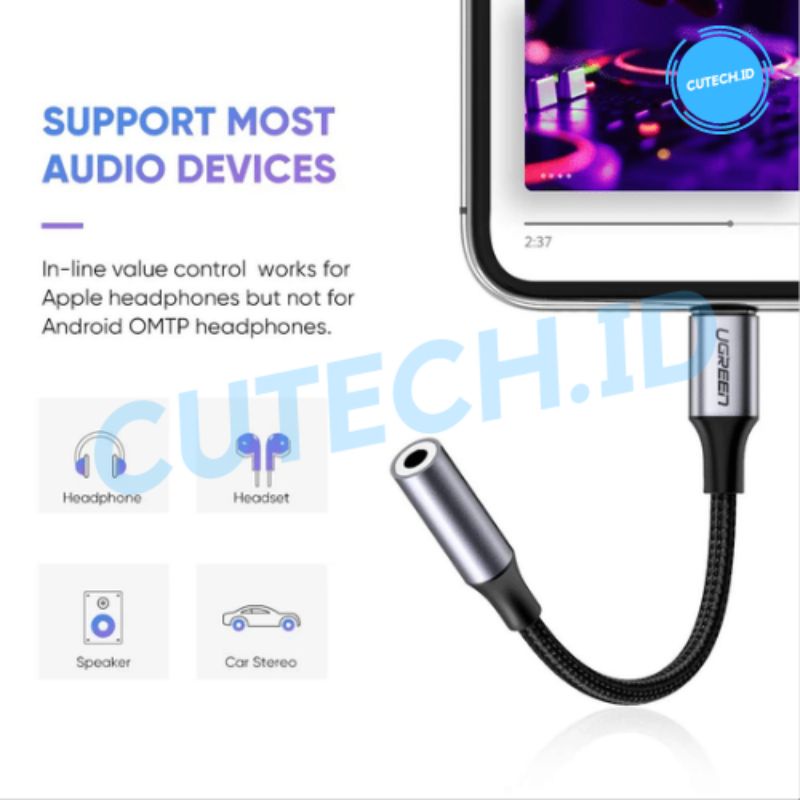 UGREEN ADAPTER LIGHTNING TO JACK AUDIO 3.5mm MFI | CONVERTER IPHONE