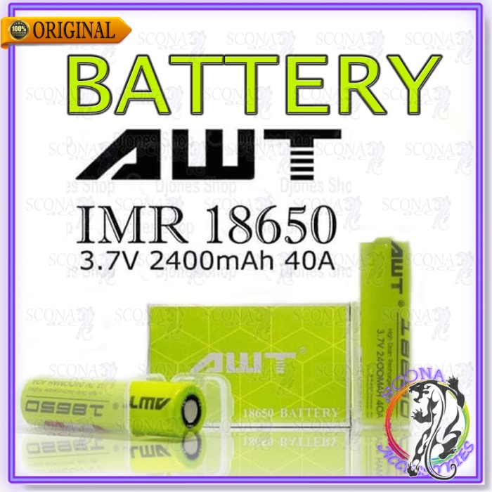 New elektronik kecil lainnya Baterai Awt Hijau 18650 40A 2400MAH