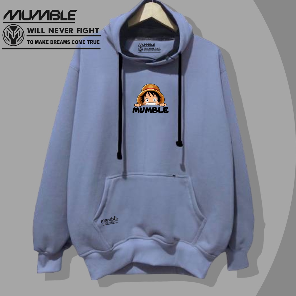 Jaket Hoodie Pria Aesthetic Sweater Hoddie Oversize Cowok Lengan Panjang Suiter Hodi Abu Paralon List Mumble Luffy