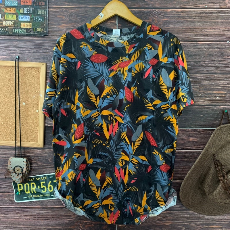 Kaos distro motif full printing flower 09 M L xL kaos distro kaos pria
