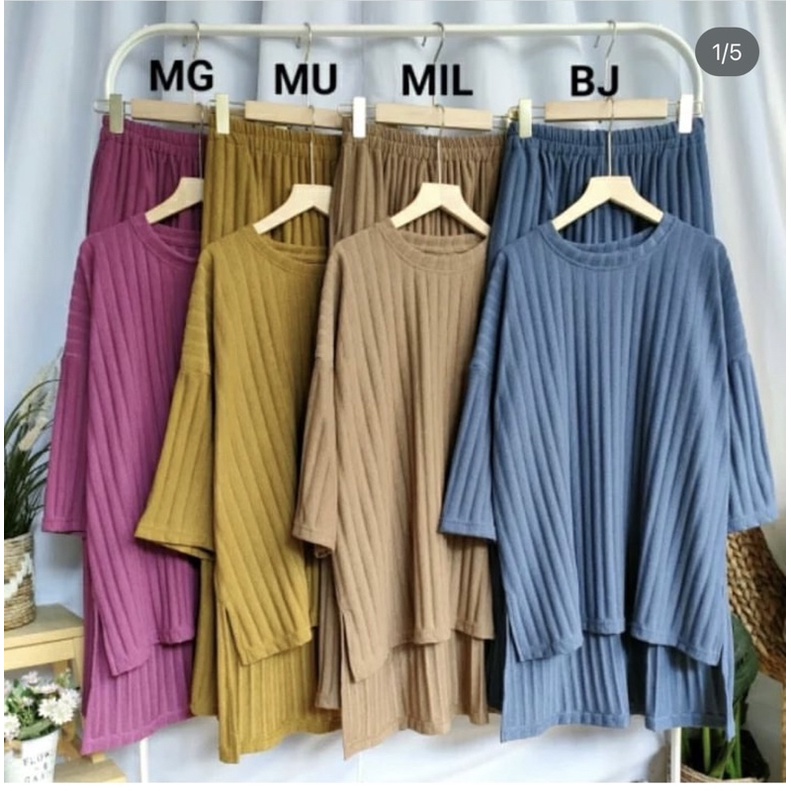 setcel wanita tunik setelan celana wanita oversize setelan wanita jumbo kaos knit