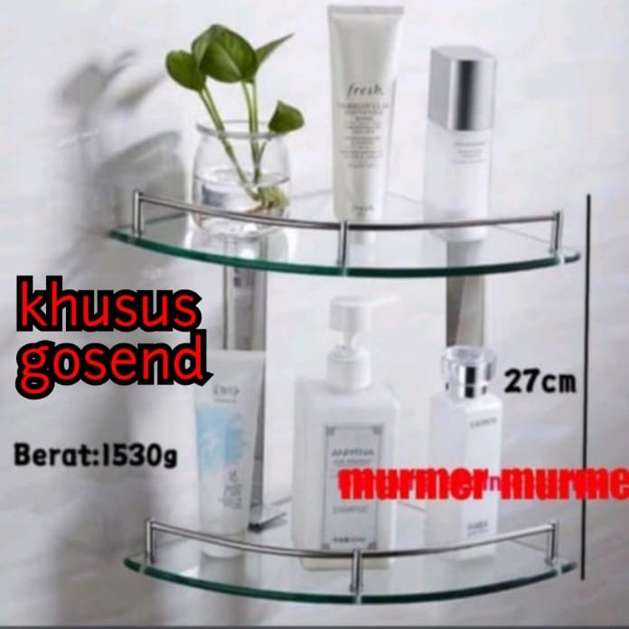 Mandi Rak Kaca Kamar Mandi/ Rak Sudut Kaca/ Rak Sabun Shampoo