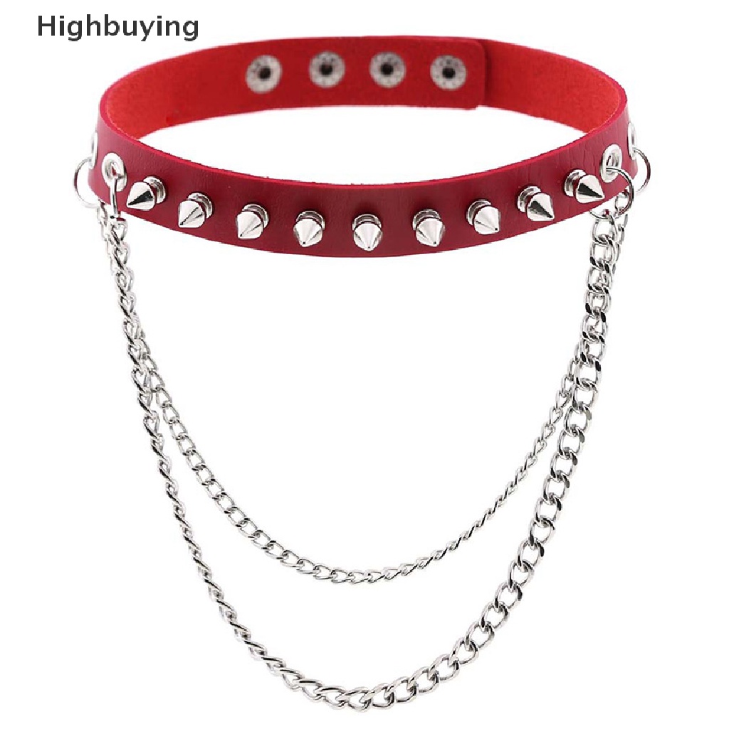 Hbid Pria Wanita Paku Rivet Liontin Rantai Punk Gothic Kulit Kalung Kerah Choker Glory