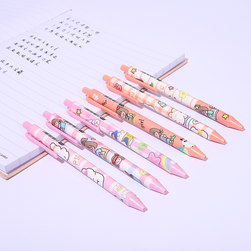 [Warna Random] 0.5mm Kreatif Tekan Tipe Gel Pen Indah Halus Hitam Netral Pulpen Siswa Netral Pulpen Alat Tulis Kartun Pola Kelinci Lucu Pink Gel Pen