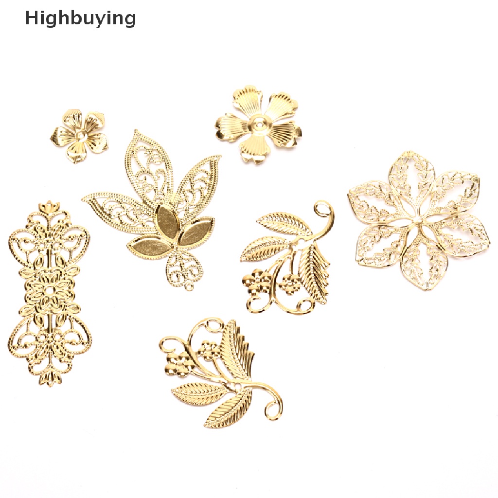 Hbid 50Pcs Vintage Metal Leaf Kerawang Bunga Slice Ch DIY Craft Membuat Perhiasan Glory