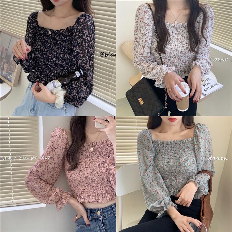 BEFAST - ZFS OOTD BLOUSE SYAHFA / ALICE CUTE TOP / Fashion kekinian Remaja ABG / OOTD Ala Korean Style / Blouse Sabrina Leher Kotak / Blouse Wanita Model Terbaru / Pakaian Wanita Modis Trendy / Blouse Motif Bunga-Bunga