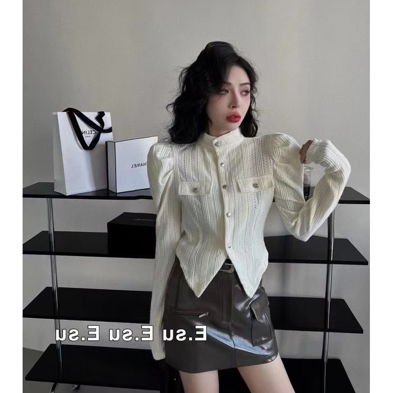 Red High-End Top Wanita 2022 Musim Gugur Baru Gaya Korea Slim Single-Breasted Tombol Puff Lengan Desain Niche Renda kemeja