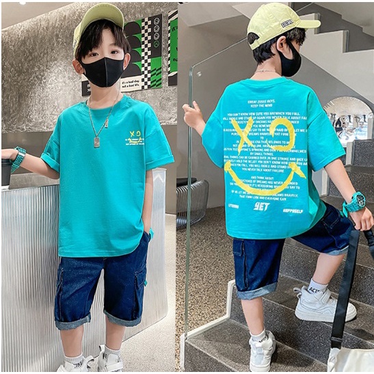 Setelan anak laki laki import XO SMILE + CELANA JEANS TEBAL KEKINIAN setelan anak teenager laki laki import