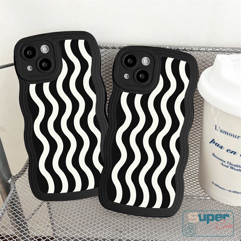 Case Samsung A14 A04 A50 A04s A13 A32 A12 A03s A50s A04E A23 A21s A53 A52 A22 A52s A11 A33 A02s A31 A30s A20 A51 M22 Art Motif Gelombang Air Hitam Bergelombang Tepi Soft TPU Case