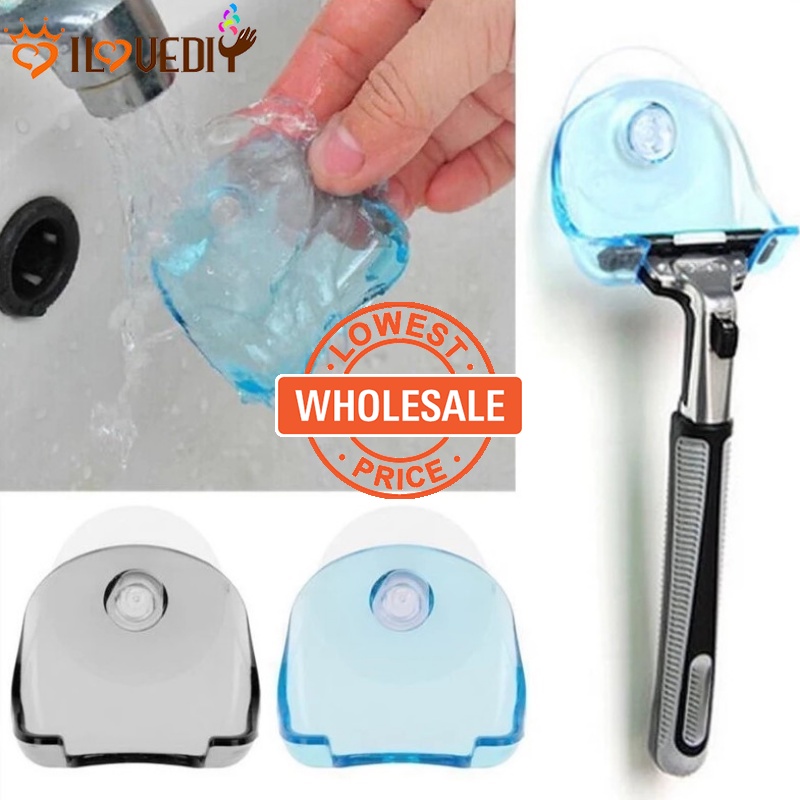 [Harga Grosir] Kreatif Razor Rak Gantung Kuat Beban Bantalan Bracket Kait Tahan Air Kamar Mandi Rak Penyimpanan Plastik Bening Holder Dengan Suction Cup Untuk Asrama Hotel Rumah