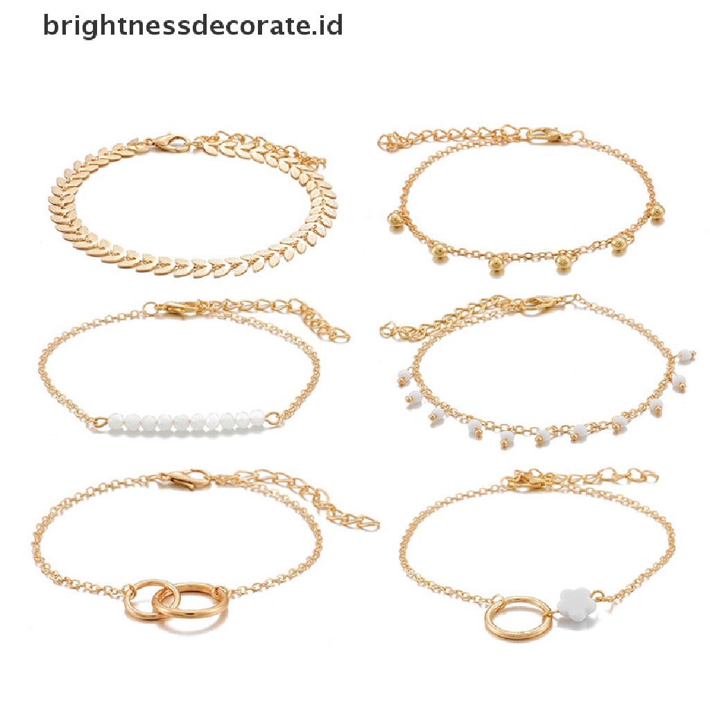 [Birth] 6pcs/set Gelang Boho Set Wanita Jumbai Daun Rantai Melingkar Bangle Perhiasan [ID]