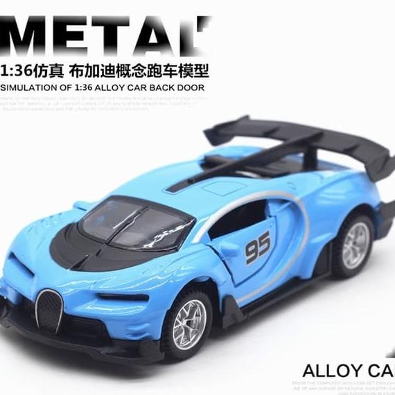 Miniatur Diecast 1/36 Bugatti Chiron Vision Super Car Biru mainan anak
