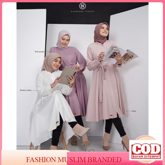 Tunik Nadheera Luxury Guess Tunic Terbaru Kekinian Baju Atasan wanita dewasa Rayon Premium 2023 Puti