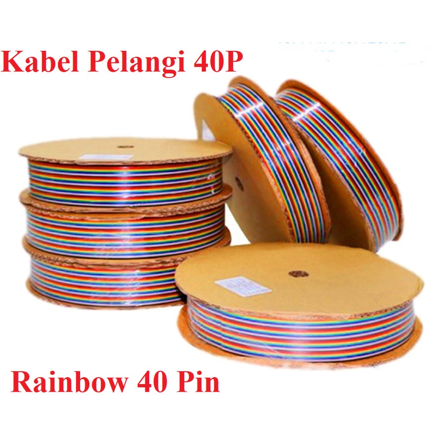 Kabel Pelangi Dupont Wire Flat Flexible Rainbow Pita Ribbon PCB Cable 40 PIN 40P 40 P