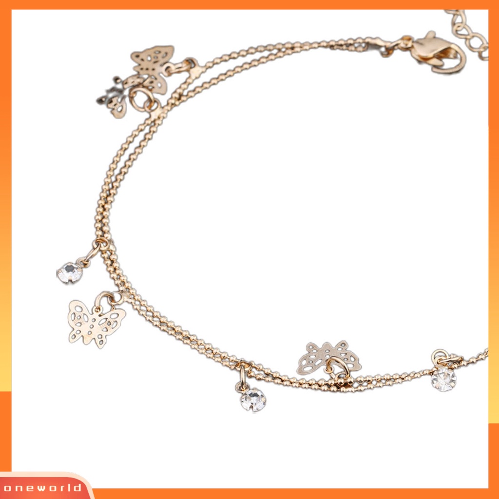 {oneworld} Gelang Kaki Liontin Kupu-Kupu All-Match Alloy Double-Layer Anklet Untuk Kantor