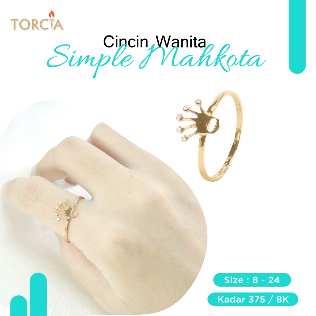 Cincin Wanita Emas Asli Mahkota Simple Kadar 375 Torcia