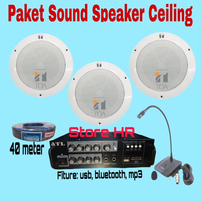 Paket Speaker Ceiling Toa Zs 646R Ampli Ka288 Bluetooth Usb ( 3 Unit ) #Original