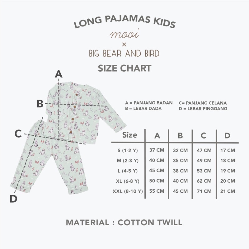 MOOI LONG PAJAMA KIDS X BIG BEAR AND BIRD