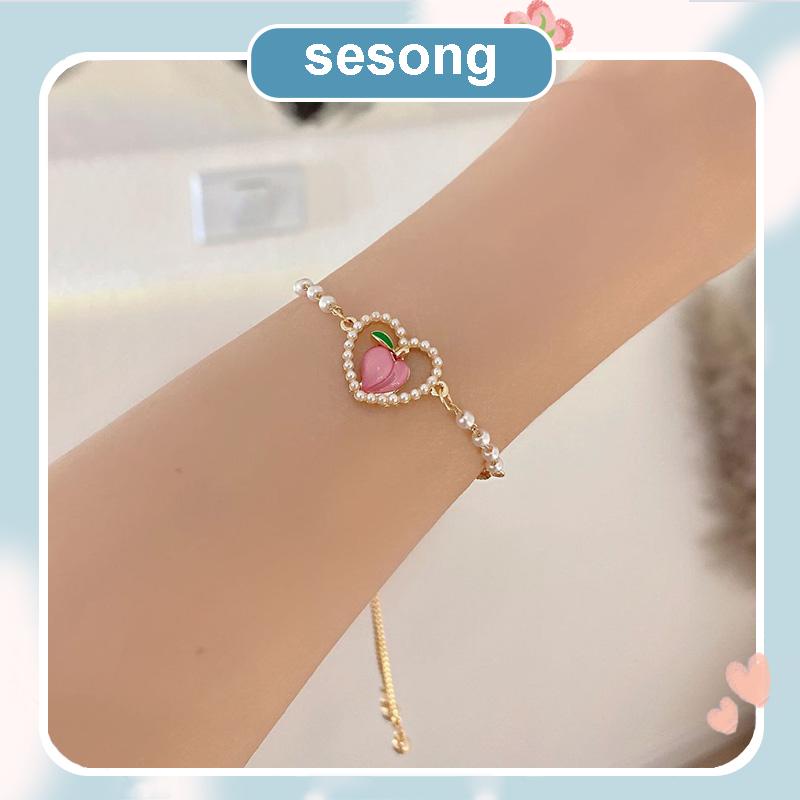 Gelang Hati Persik Simulasi Persik Manis Musim Panas Berlapis Emas Sweet SS