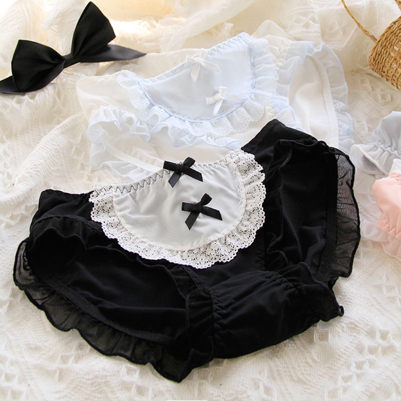 Jepang Lolita Seragam Pembantu Celana Dalam Sutra Es Lolita Gelap Gadis Cantik Renda Pertengahan Pin