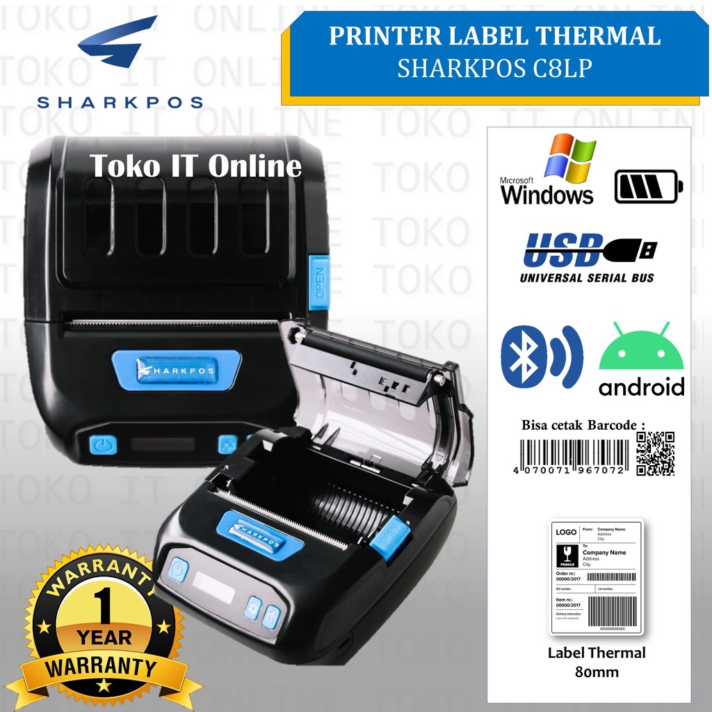 SHARKPOS C8LP PRINTER BARCODE LABEL 80MM / CETAK RESI STICKER DAN STRUK  SHARKPOS C 8LP BLUETOOTH