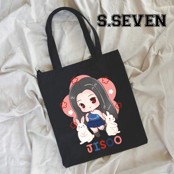 TOTE BAG KANVAS HITAM MOTIF BLACKPINKs