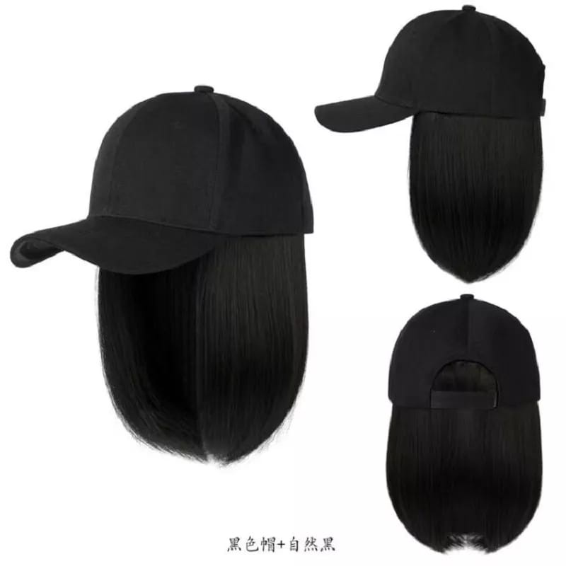 Topi Baseball Dengan RAMBUT PENDEK Lurus Hair Extension Sintetis