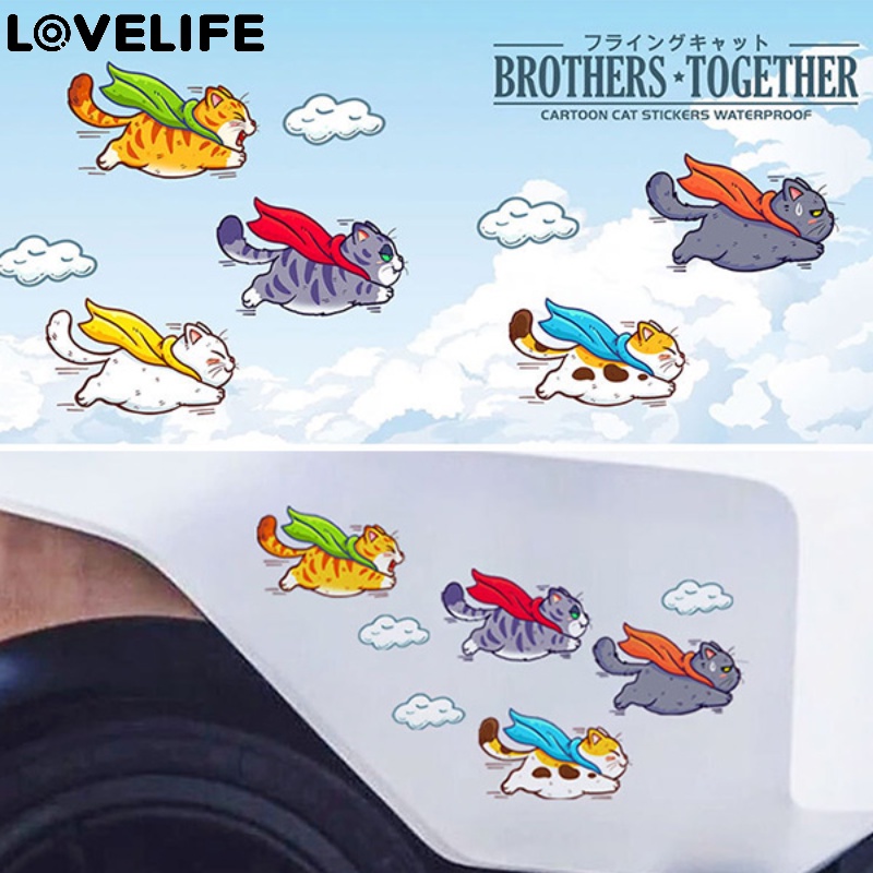 Stiker Kaca Body Jendela Mobil Stiker Perekat PVC Lucu Interior Mobil Dashboard Dekorasi Stiker Kartun Mobil Styling Sticker Cute Flying Cat Car Stickers Auto Decoration Decal