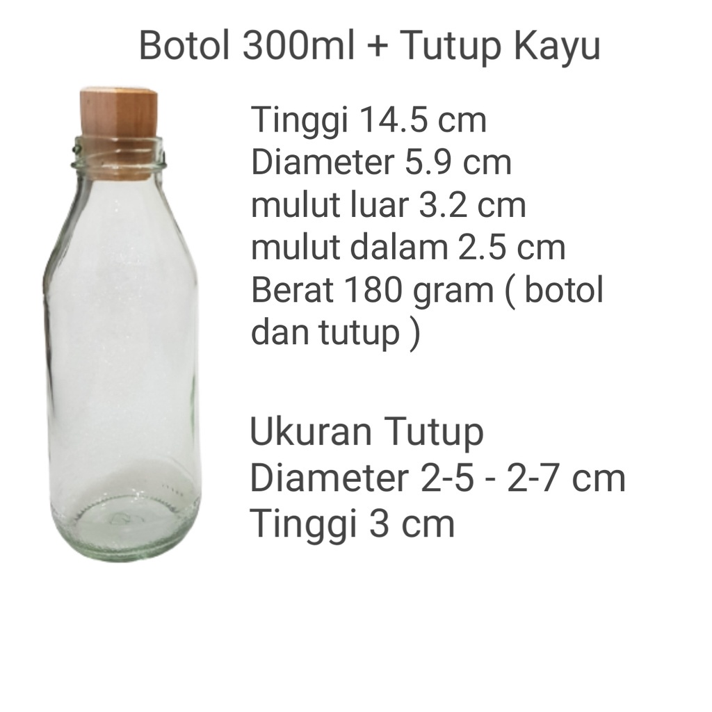 (300ML ) BOTOL TUTUP KAYU  BOTOL SOUVENIR KACA  / BOTOL GIFT HADIAH KACA / BOTOL DEKORASI KACA UKURAN 300 / 350 ML