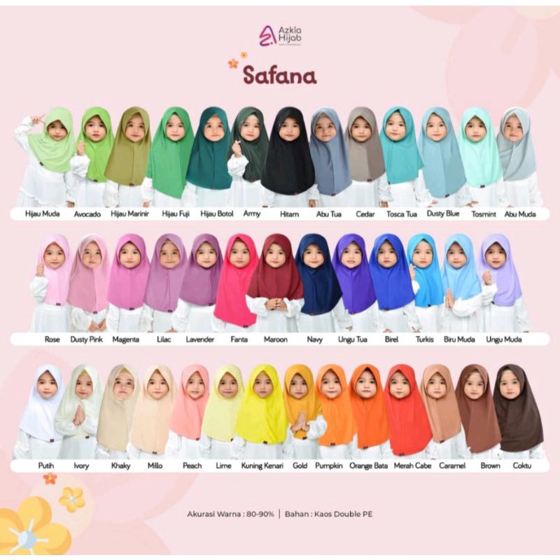 jilbab/kerudung Anak Sekolah Safana Variasi 40 Warna Size 6 Ori By Azkia Hijab