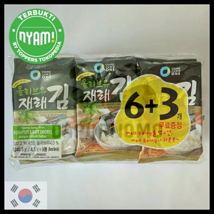 

6+3 RUMPUT LAUT (NORI/SEAWEED) OLIVE OIL KOREA, CHUNG JUNG ONE KODE 168