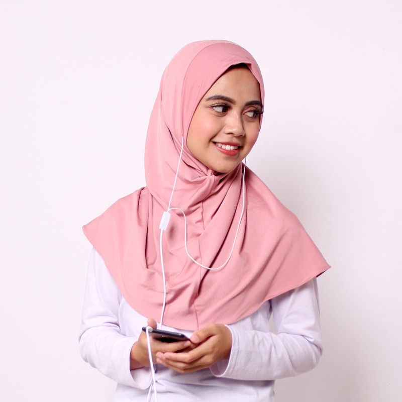 HIJAB KERUDUNG JERSEY LUBANG EARPHONE MASKER BERGO OLAHRAGA SPORTY