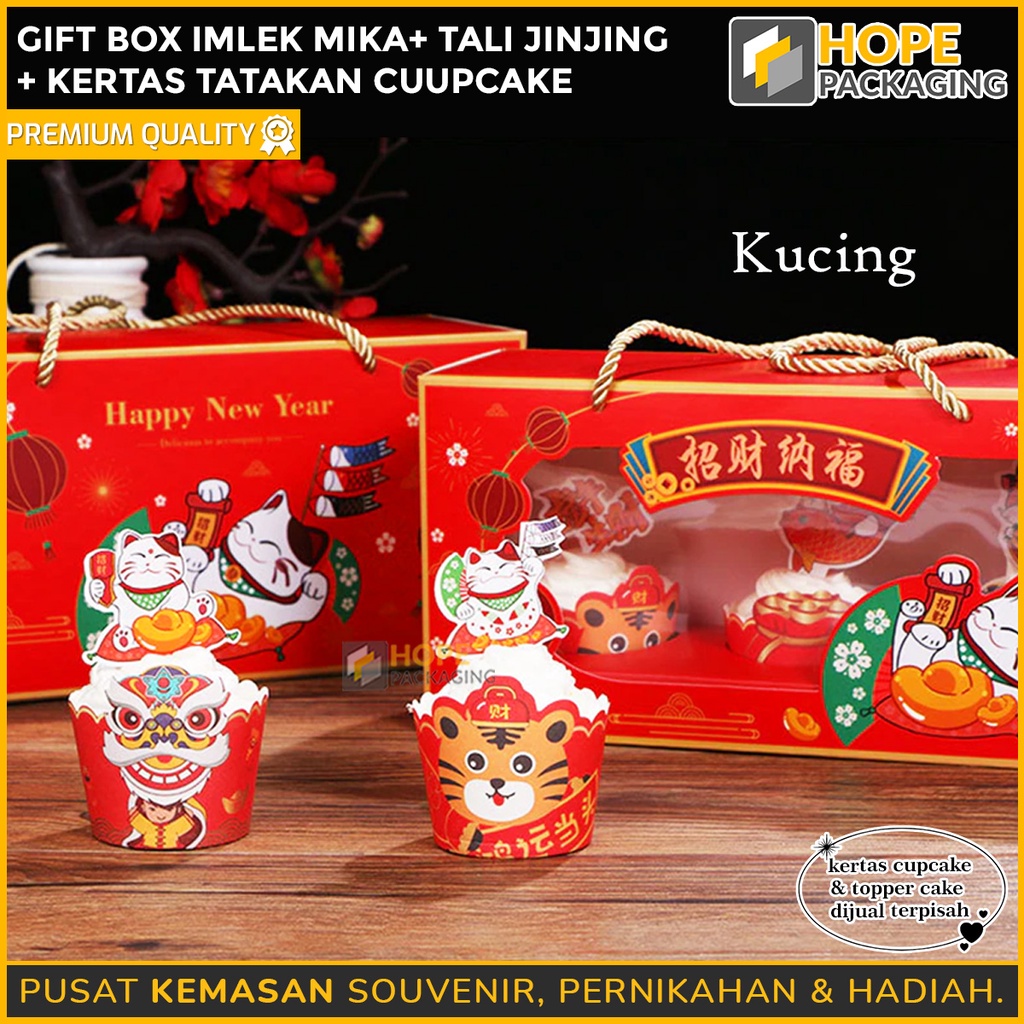 Gift Box Imlek Tatakan Cupcake Tali / Kotak mika imlek Snack Imlek Box Mika Kue Keranjang Dodol