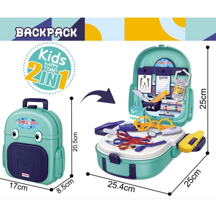 MAINAN ANAK DOCTOR BACKPACK TAS ALAT DOKTER SET HARDCASE KADO 2 in 1