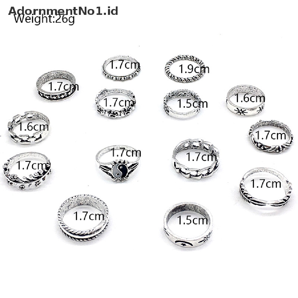 [AdornmentNo1] 14pcs Neo-Gothic Mixed Yin Yang Figure Bulu Gajah Cincin Wanita Perhiasan [ID]