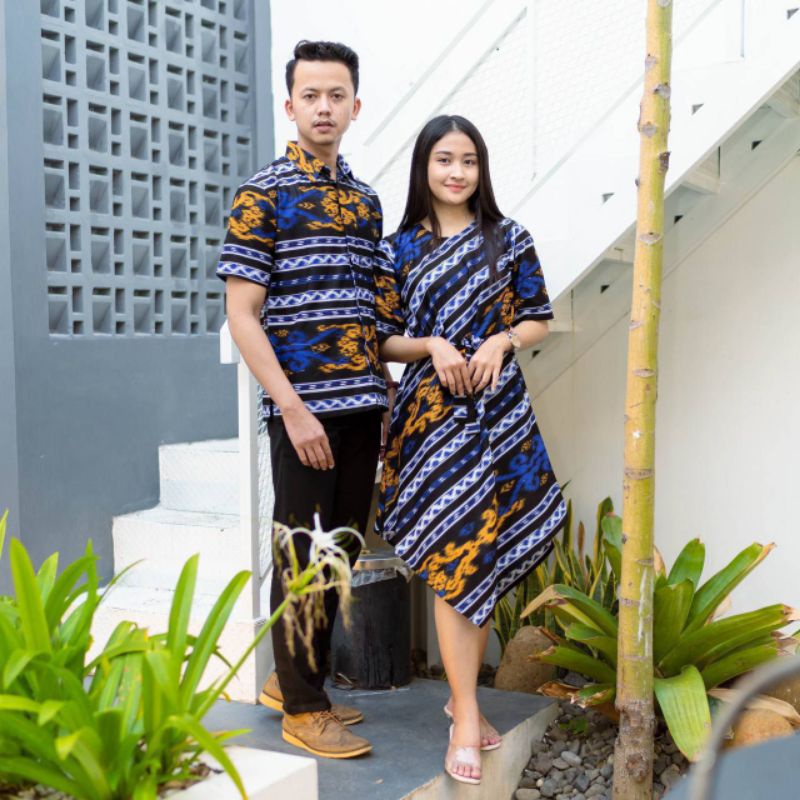 Batik Couple Songket Biru || Hem Batik || Dress Batik || Batik Modern