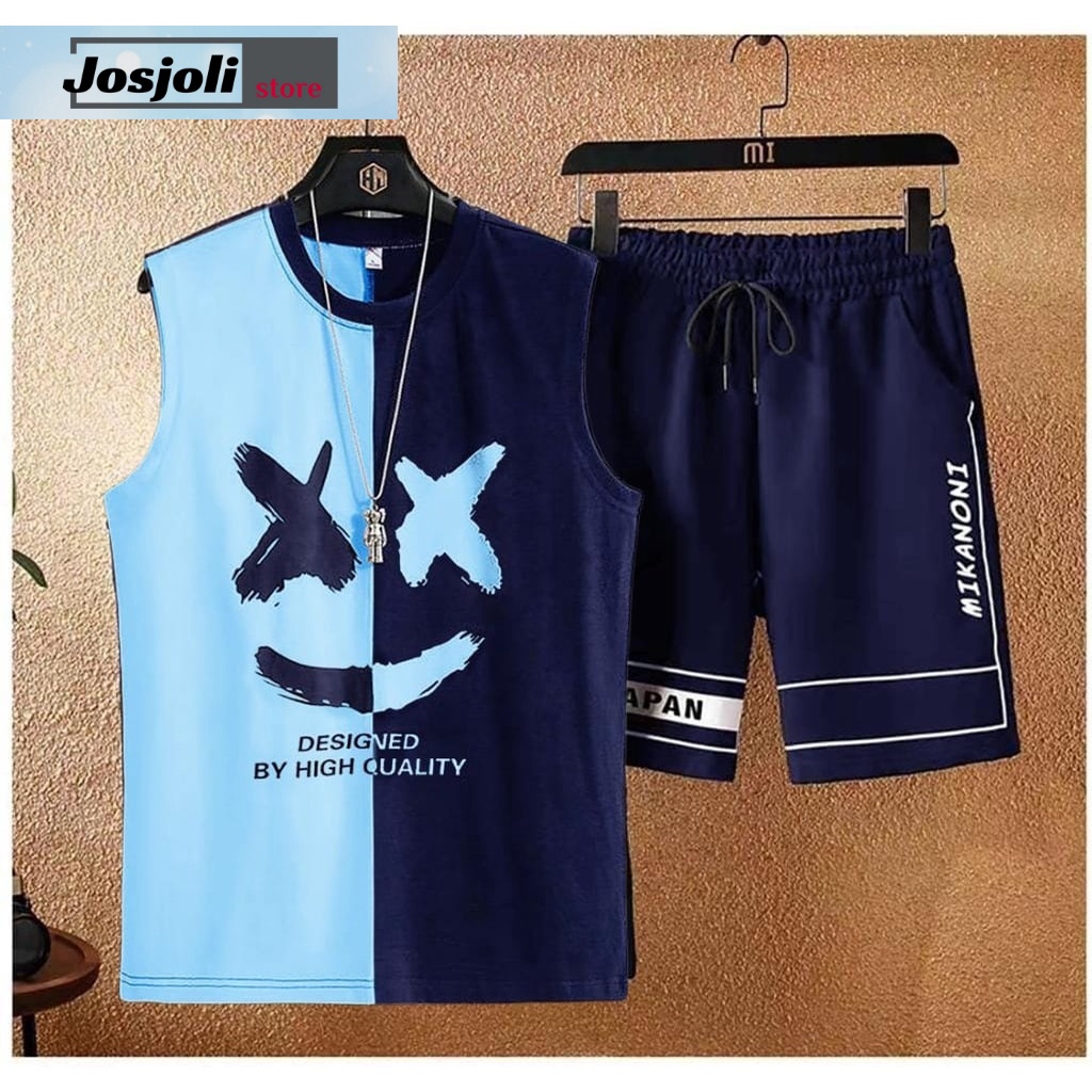 JOSJOLI_STORE/Stelan Singlet Mello/Satu Stel Atasan dan Bawahan Pria Dewasa/Fit to L