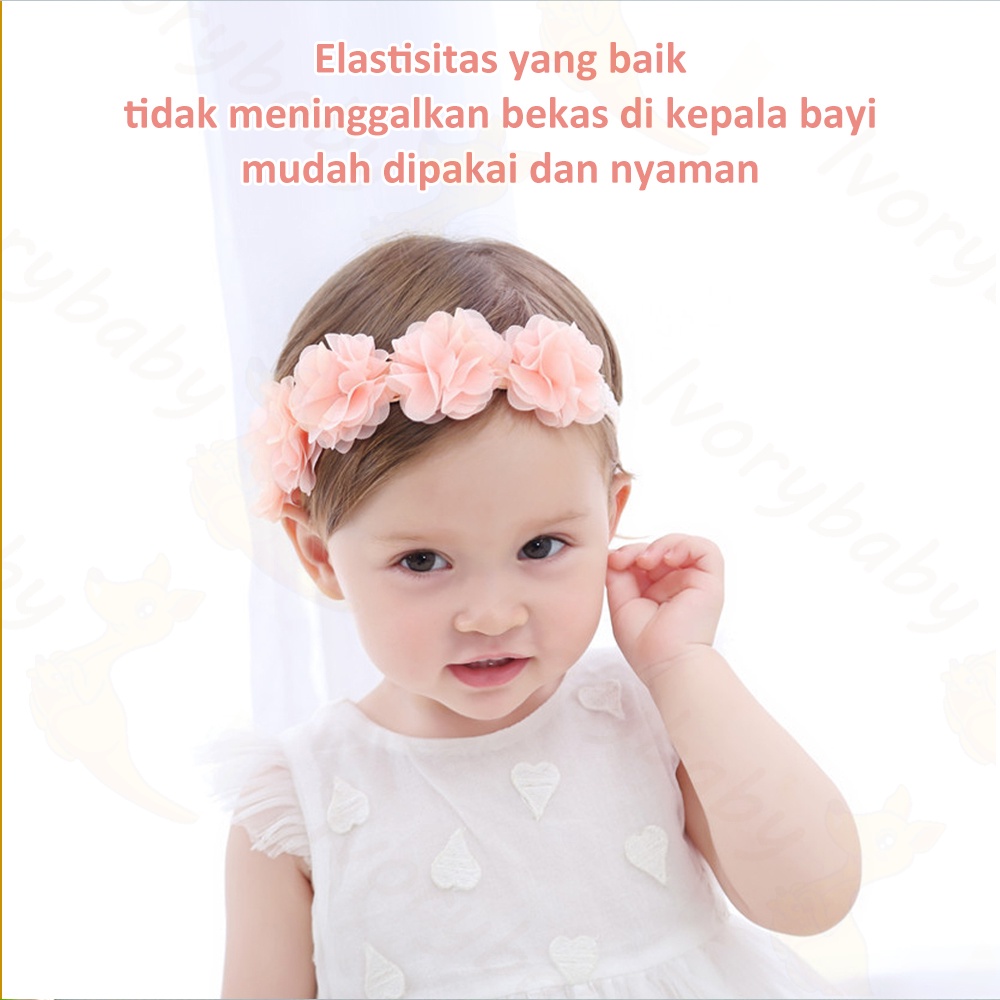 Ivorybaby Bandana bayi perempuan Bando bayi cewek Baby headband bunga 0-3 tahun